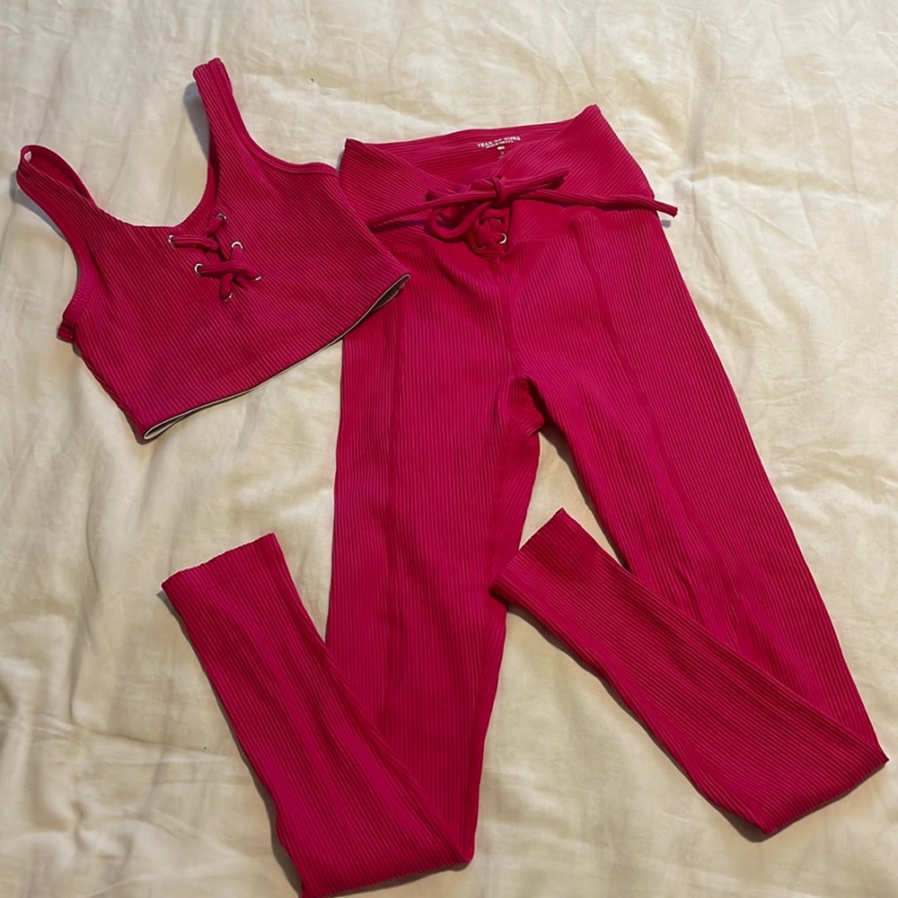 YEAR OF OURS Ribbed Tie Set LIKE NEW !! Top size XS Pants size S
